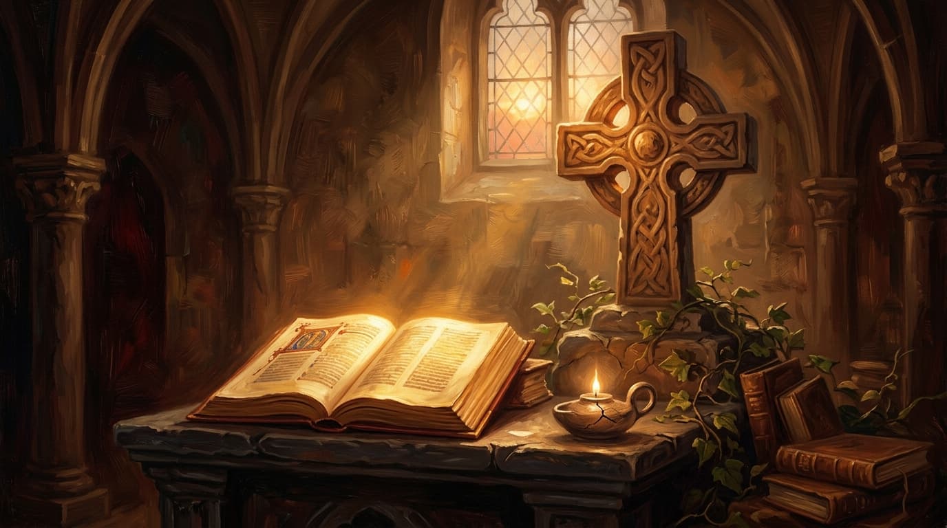 Illustration for "Apostles' Creed meaning: belief through the ages" — warm, painterly scene inspired by the article's themes