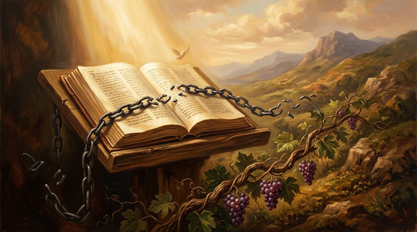 Illustration for "Understanding freedom in Christ through the Bible" — warm, painterly scene inspired by the article's themes