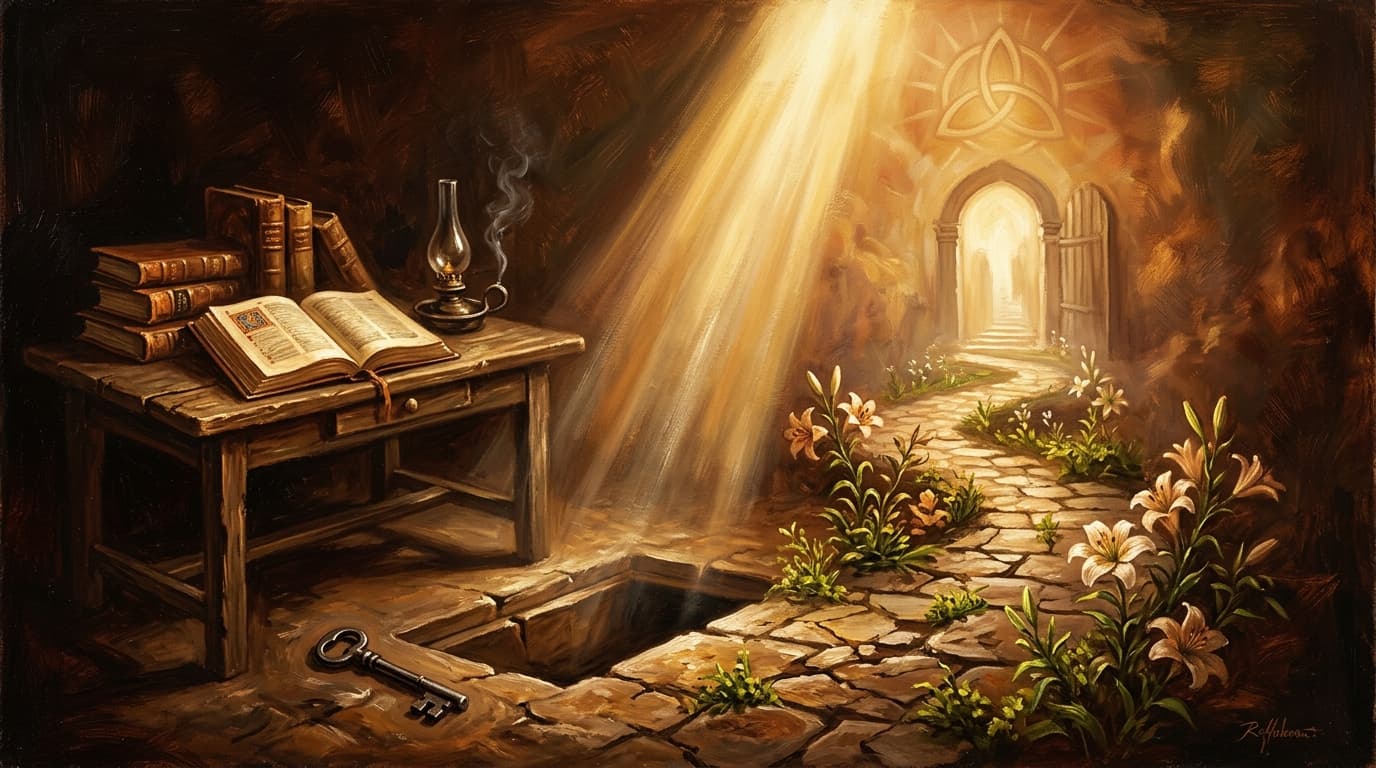 Illustration for "What does the Bible say about death and the afterlife" — warm, painterly scene inspired by the article's themes