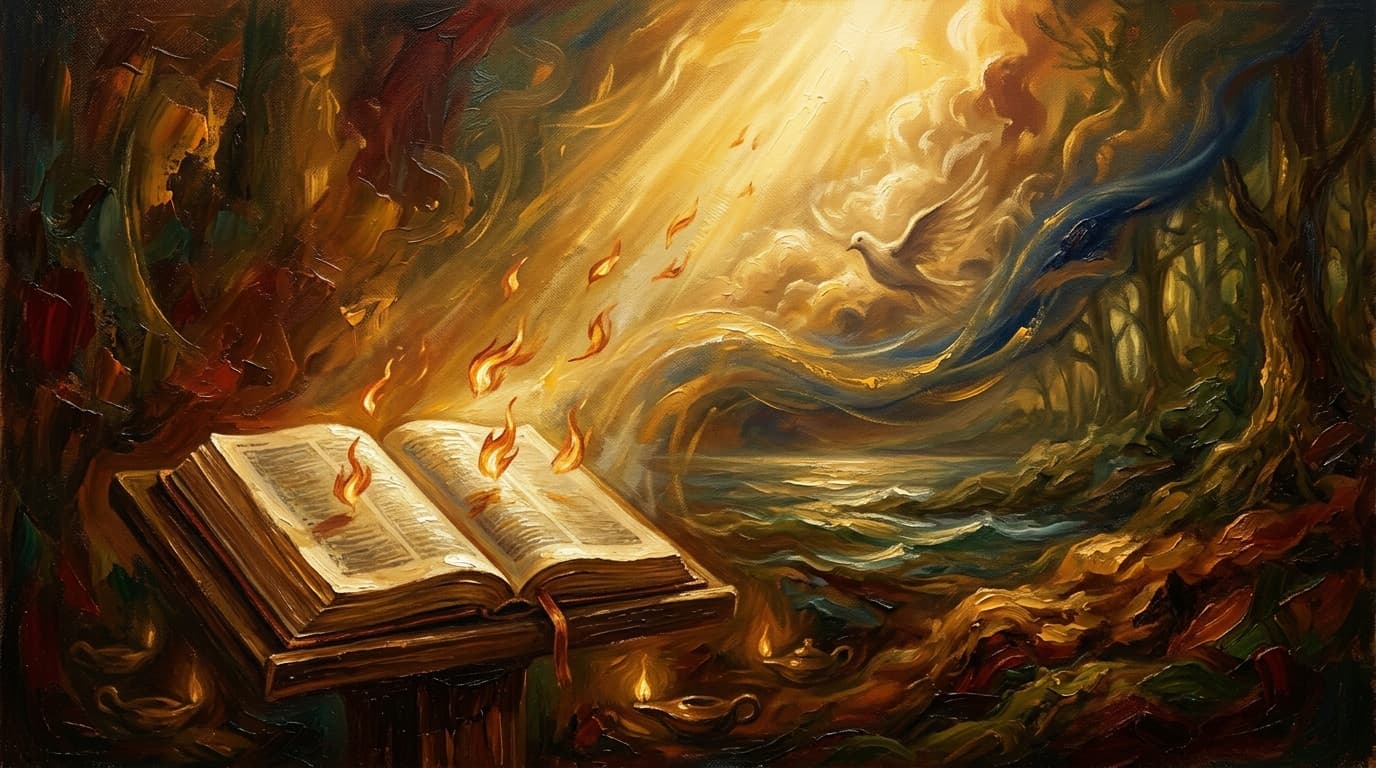 Illustration for "The Holy Spirit in the Bible: a comprehensive guide" — warm, painterly scene inspired by the article's themes