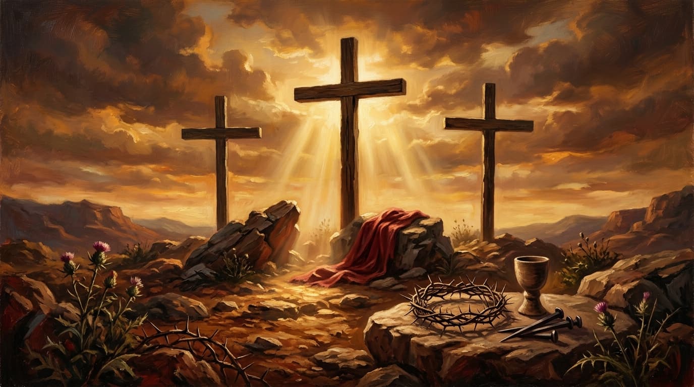 Illustration for "The meaning of Good Friday: why the cross changes everything" — warm, painterly scene inspired by the article's themes