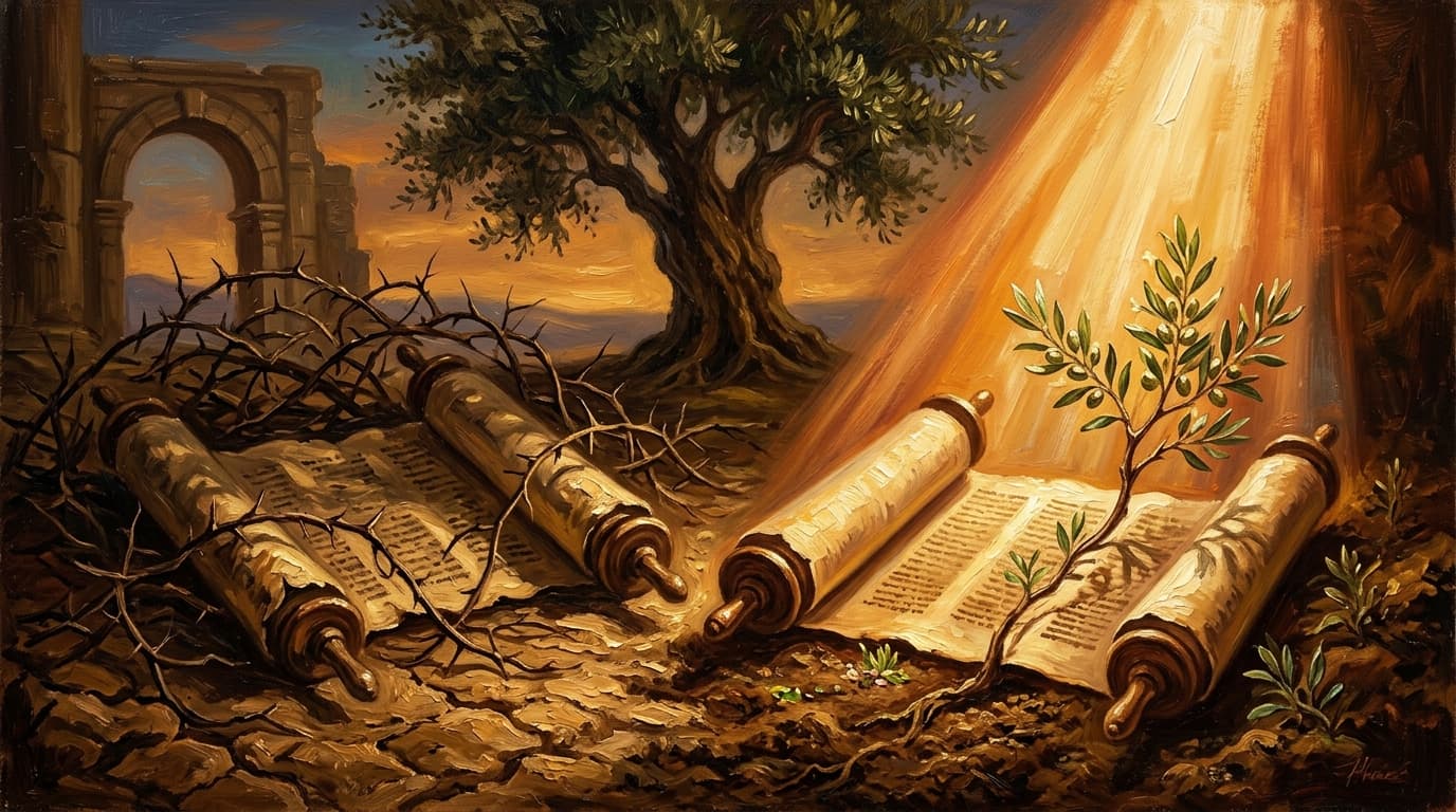 Illustration for "What the Bible means by justice (and why we keep getting it wrong)" — warm, painterly scene inspired by the article's themes